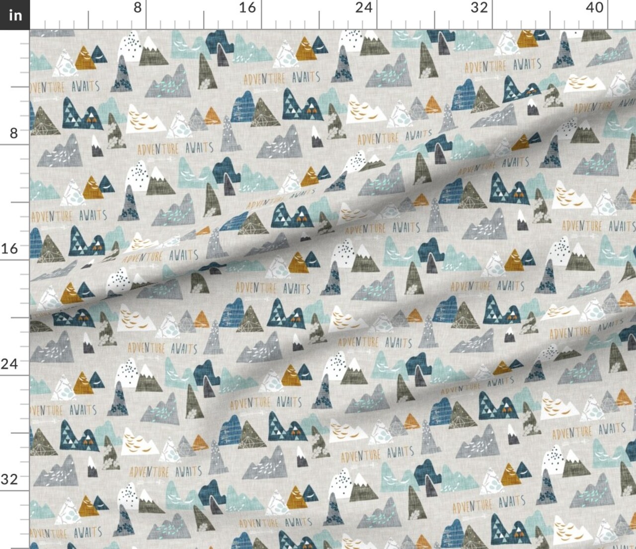 Boho, , Mountain, Adventure, Geometric, Blue, Nursery Custom Printed Fabric by Spoonflower Various Fabrics by the Yard or Fat Quarter